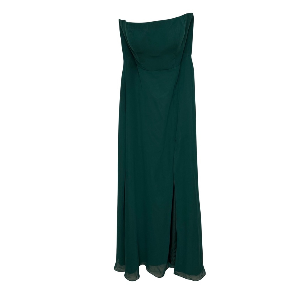 Azazie Women Dark Green Strapless Chiffon Maxi Dress Side Slit Size A4 Formal